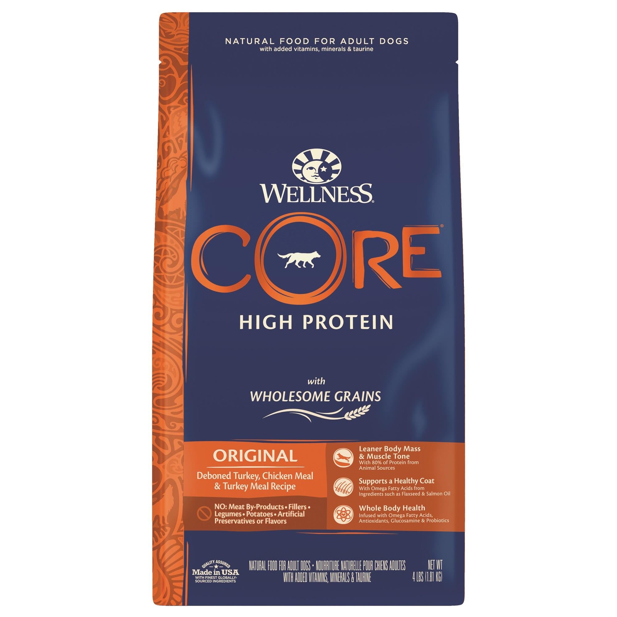 Wellness Core Original High-Protein Deboned Chicken and Turkey with Wholesome Grains Adult Dry Dog Food - 4 Lbs  