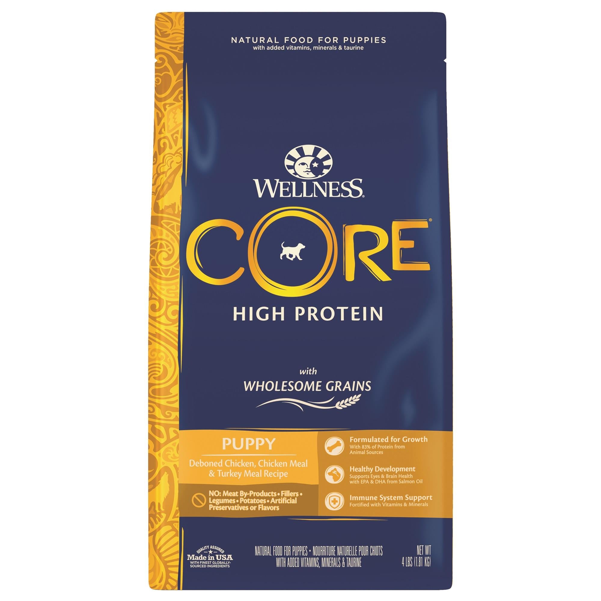 Wellness Core High-Protein Deboned Chicken and Turkey with Wholesome Grains Puppy Formula Dry Dog Food - 4 Lbs  