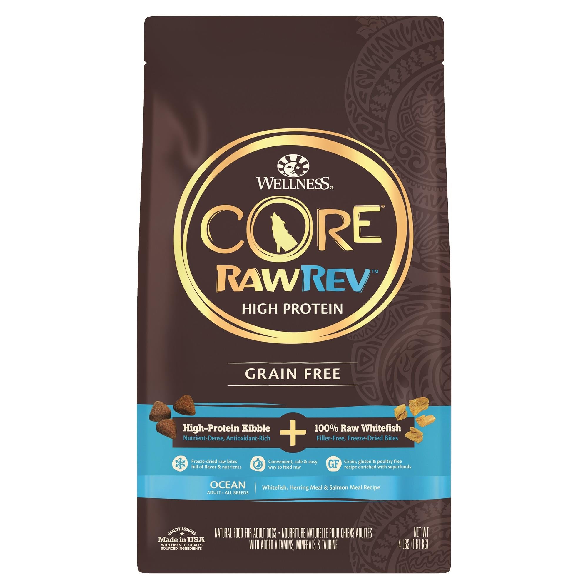 Wellness Core Raw-Rev Oceans Recipe with Freeze-Dried Whitefish and Wholesome Grains Adult Dry Dog Food - 4 Lbs  