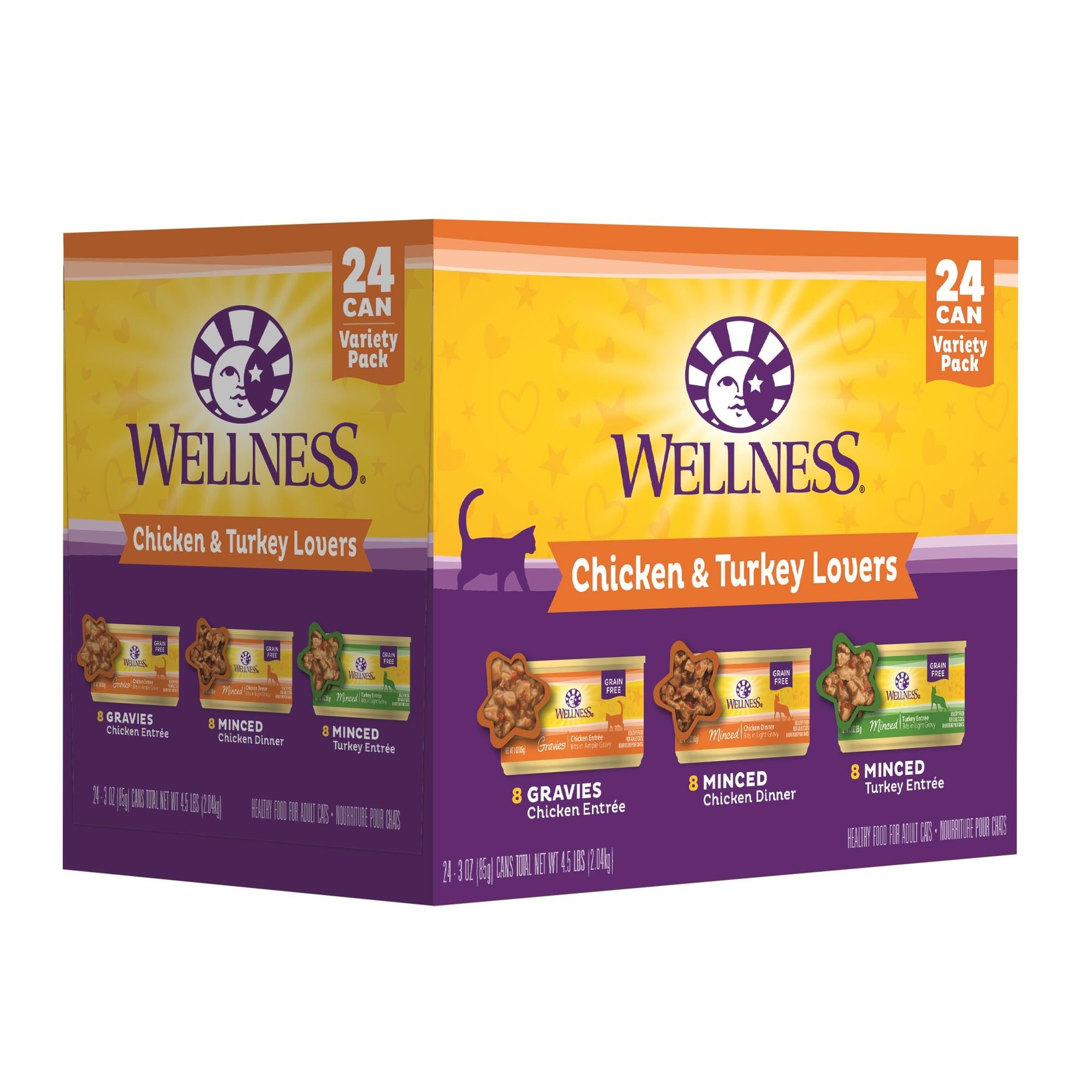 Wellness Complete Health Chicken and Turkey Lovers Minced and Gravy Canned Cat Food - Variety Pack - 3 Oz - Case of 12 - 2 Pack  