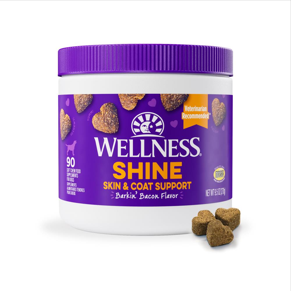 Wellness Shine Skin and Coat Barkin' Bacon Flavor Soft Chew Dog Supplements - 90 Count  