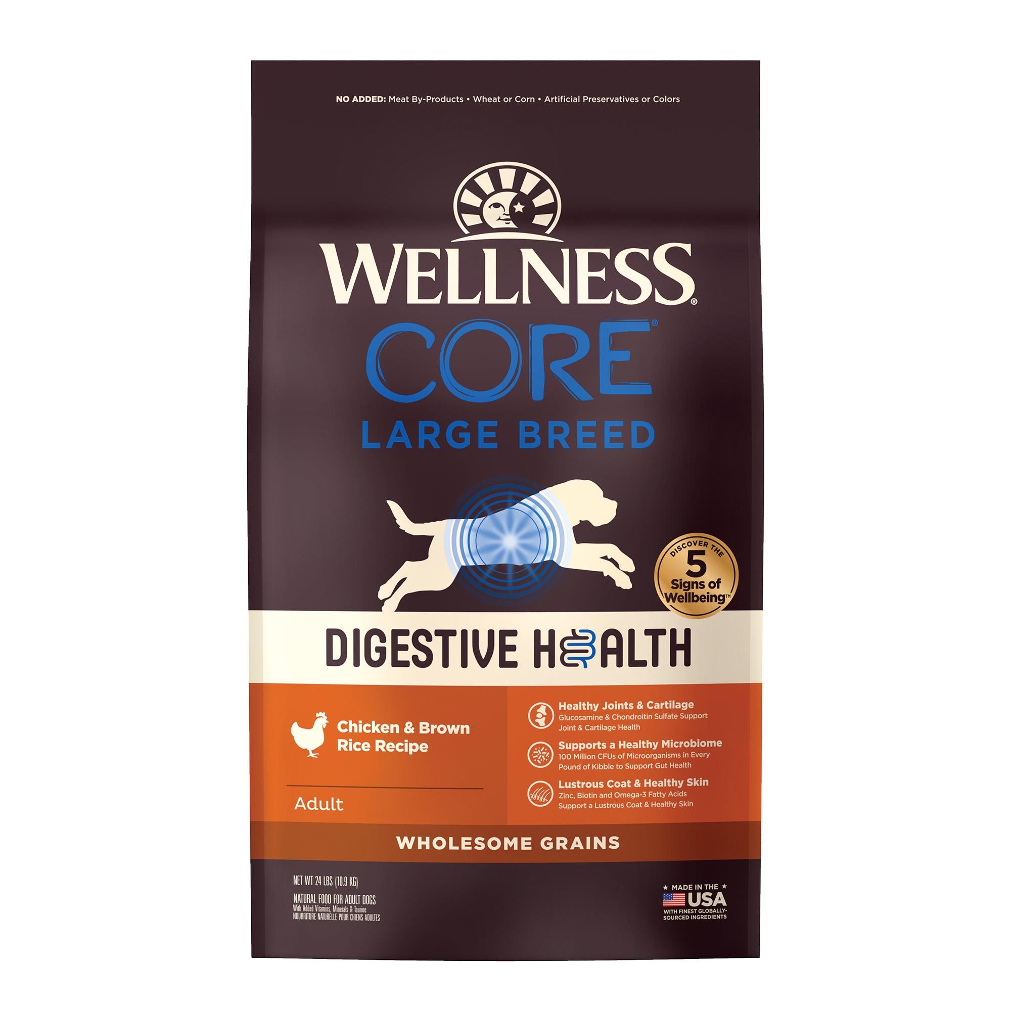 Wellness Core Digestive Health Chicken and Brown Rice with Wholesome Grains Large-Breed Dry Dog Food - 24 Lbs  