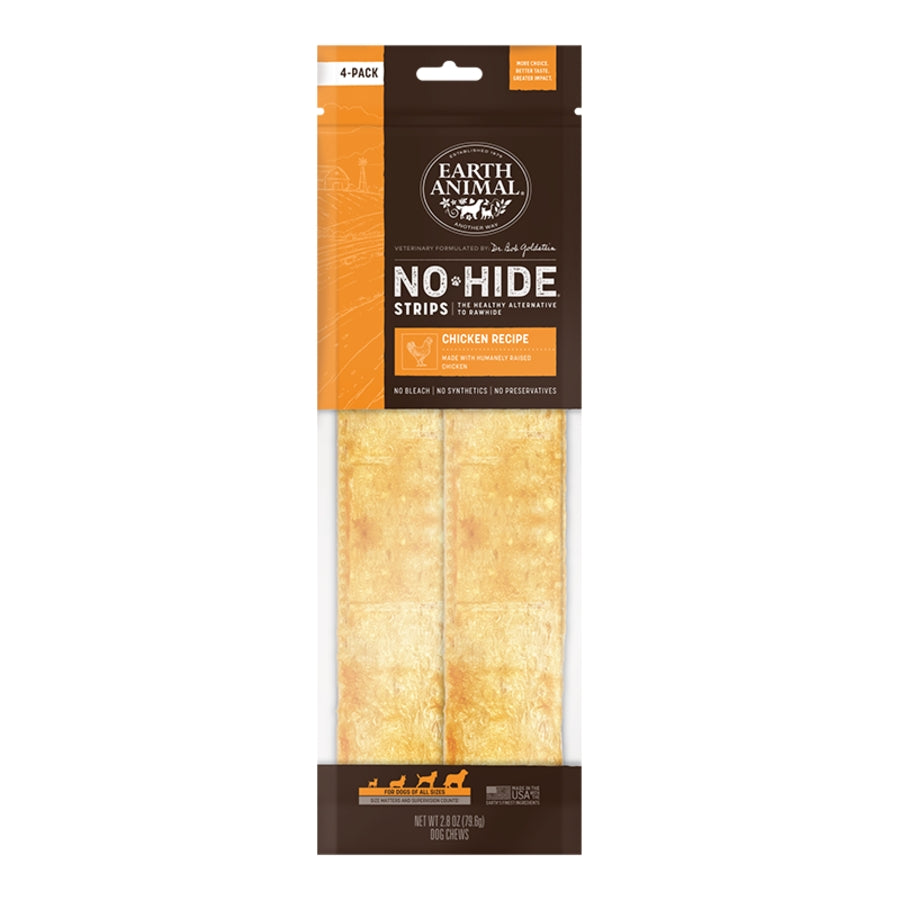 Earth Animal  No Hide Strips Chicken Flavored Natural Dog Chews - 4 Pack