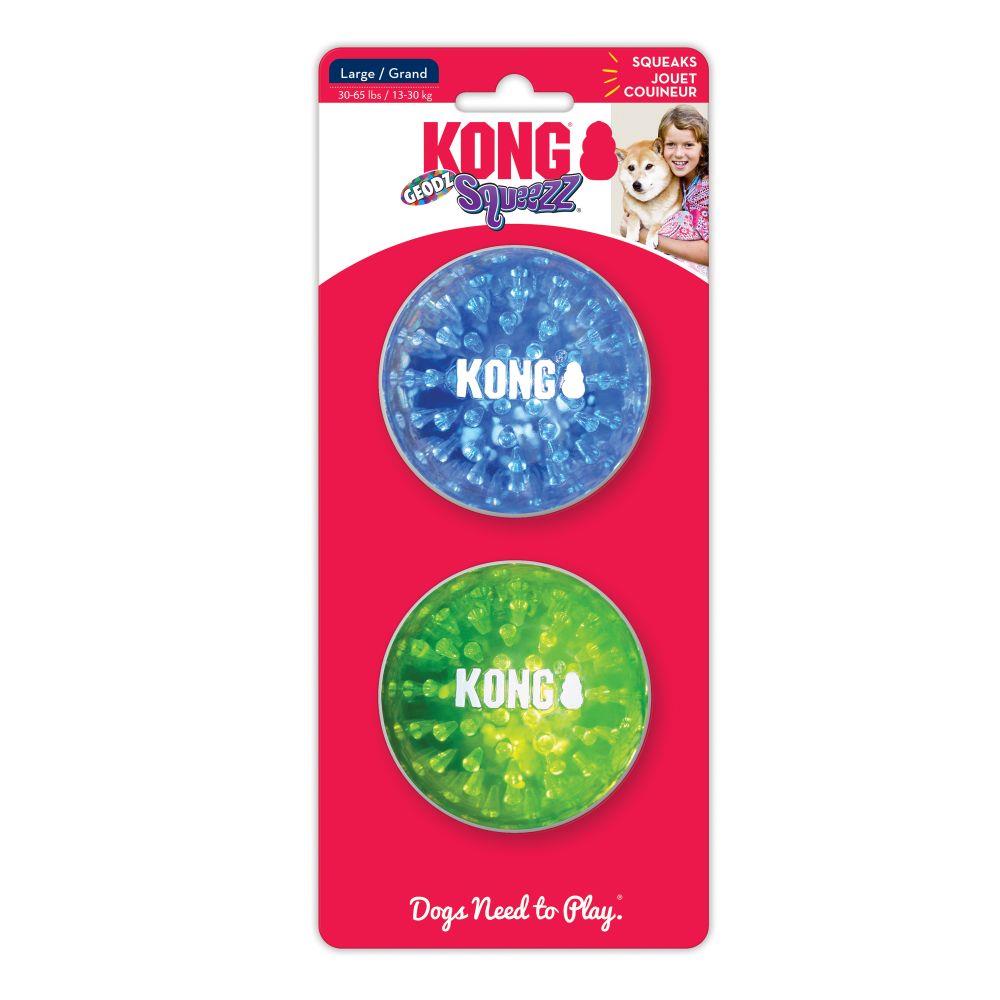 Kong Squeezz Geodz Squeak and Crackle Ball Dog Toy - Large - 2 Pack - Assorted  