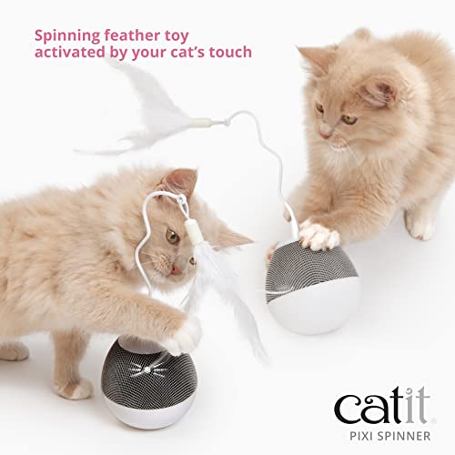 Catit PIXI Spinner Battery-Operated Treat Dispenser and Feather Teasing Spinning Cat Toy - Blue