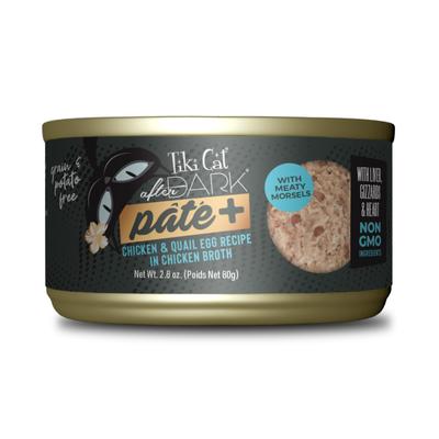Tiki Cat After Dark Pate+ Grain-Free Chicken and Quail Egg in Broth Adult Canned Cat Food 2.8 Oz - Case of 12