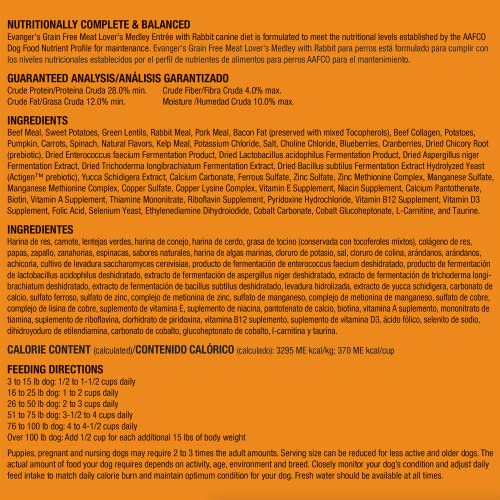 Evanger's Grain-Free Meat Lover's Medley with Fruit Potato and Rabbit Dry Dog Food - 30 Lbs