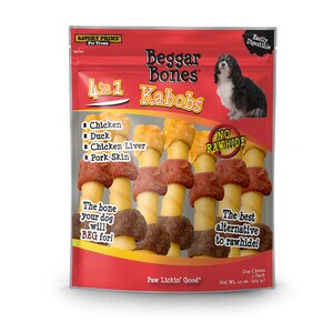 Savory Prime Beggar Bones Rawhide-Free Kabob 4-in-1 Chicken Duck Liver and Pork Skin Natural Dog Chew - 5 Inch - 7 Pack Default Title