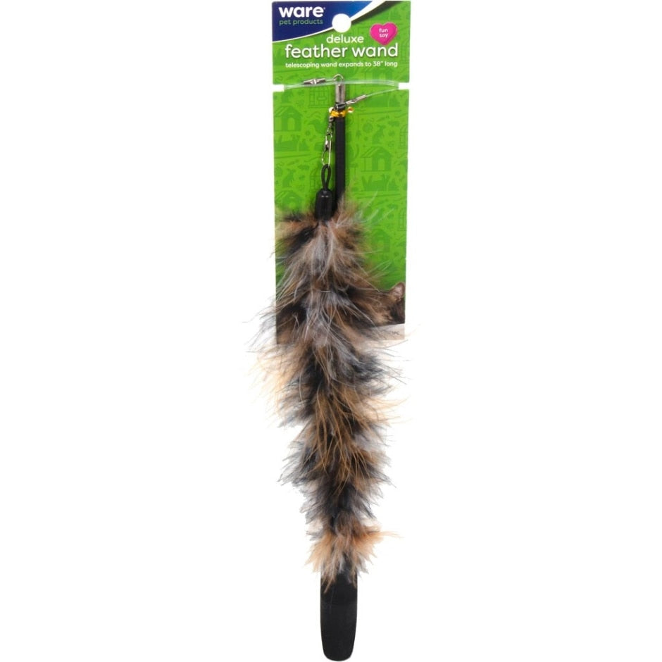 Ware Deluxe Telescoping Feather Wand Cat Teaser with Foam Grip - Extends to 38 Inches