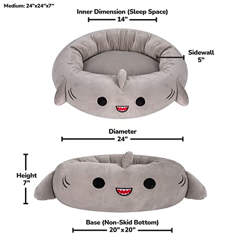Jazzwares Squishmallows Gordon Shark Round Ultra-Soft Cat and Dog Bed - Gray - Medium -  24 Inch