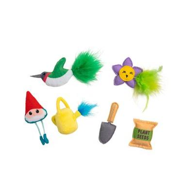 Outward Hound Catstages Garden Fur-Ends Squeak and Crinkle Feather Catnip Cat Toys - 6 Pack