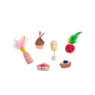 Outward Hound Catstages Purrsecco and Cupcakes Feather and Mesh Plush Catnip Cat Toy - 6 Pack