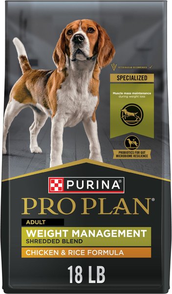 Purina Pro Plan Weight Management Shredded Blend Chicken and Rice Adult Dry Dog Food - 18 Lbs