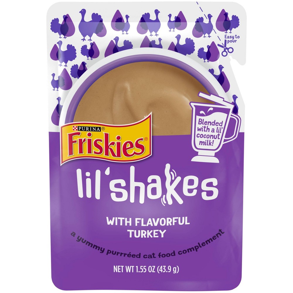 Purina Friskies Lil' Shakes Turkey Puree with Coconut Milk with Cat Food or Topper Pouch - 1.55 Oz - Case of 16