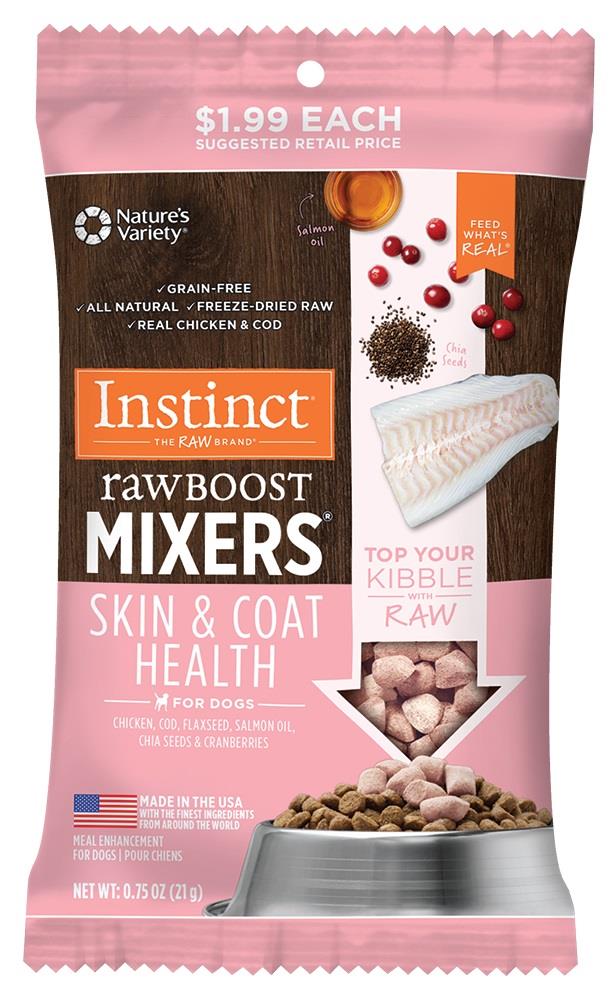 Instinct Raw Boost Mixers Skin and Coat Recipe Freeze-Dried Dog Food Toppers - .75 Oz - 8 Pack  