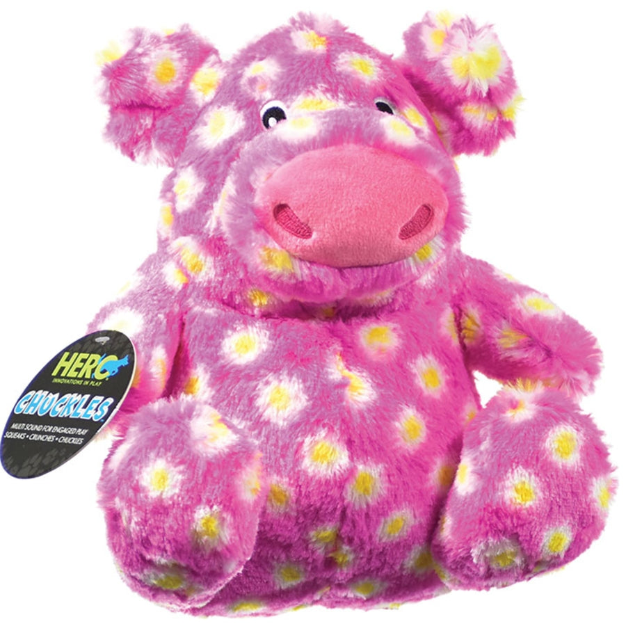 Hero Chuckles Multi-Sound Squeaker Pig Plush Dog Toy - Pink Spotted - Large