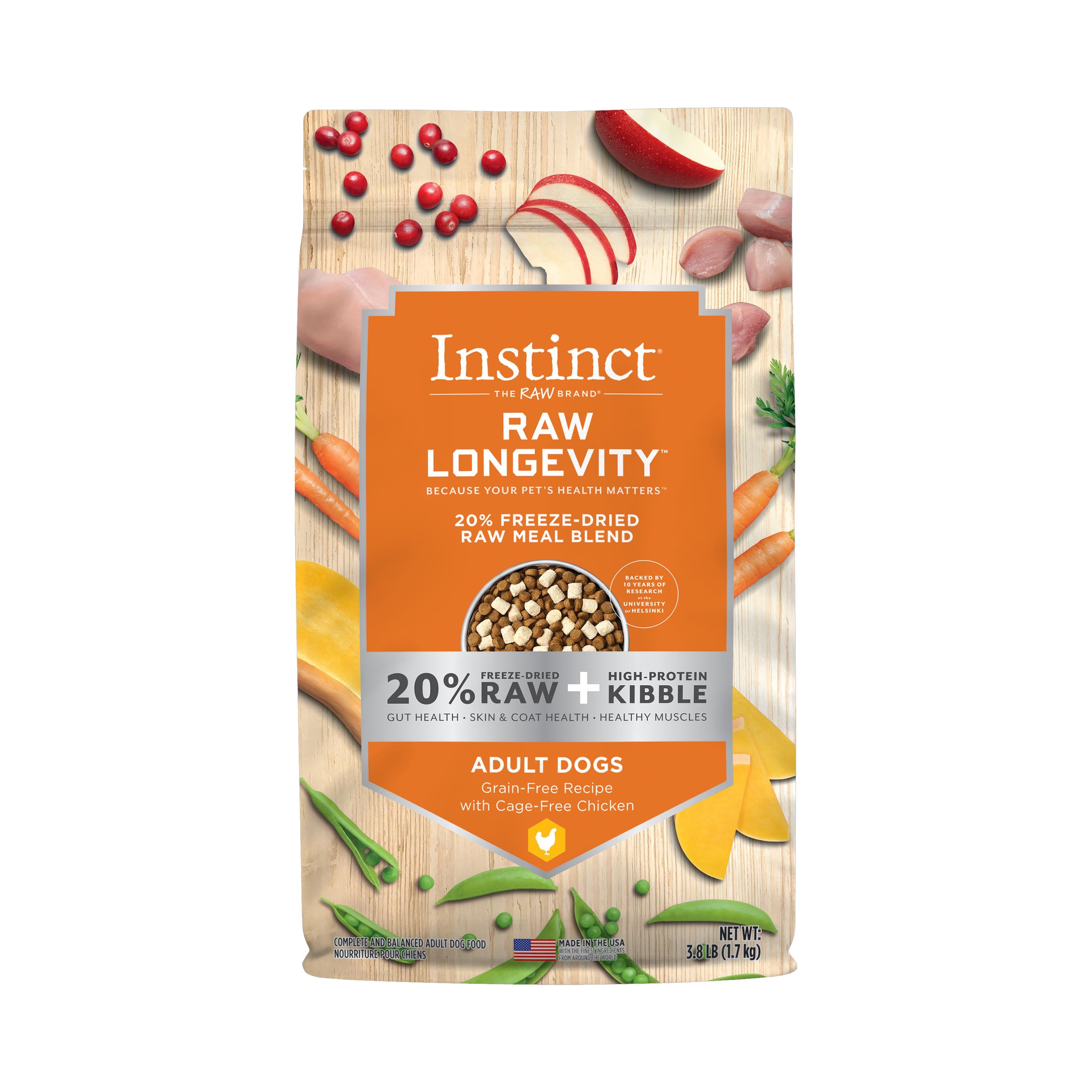 Instint Longevity Grain-Free 20% Freeze-Dried Raw and Kibble Blend Chicken Dog Food - 3.8 Lbs  