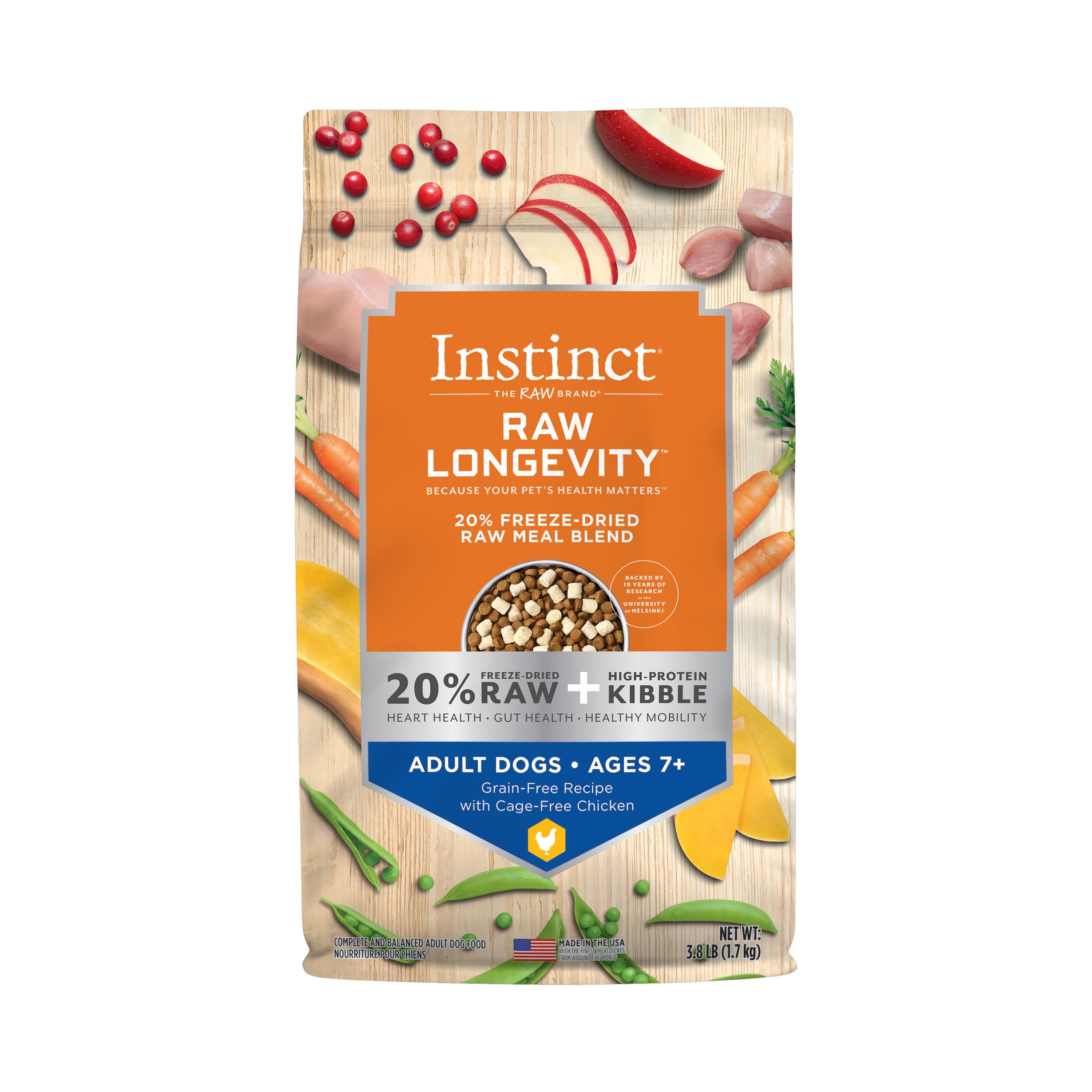 Instint Longevity 20% Freeze-Dried Raw and Kibble Blend Chicken 7+ Dog Food - 3.8 Lbs  