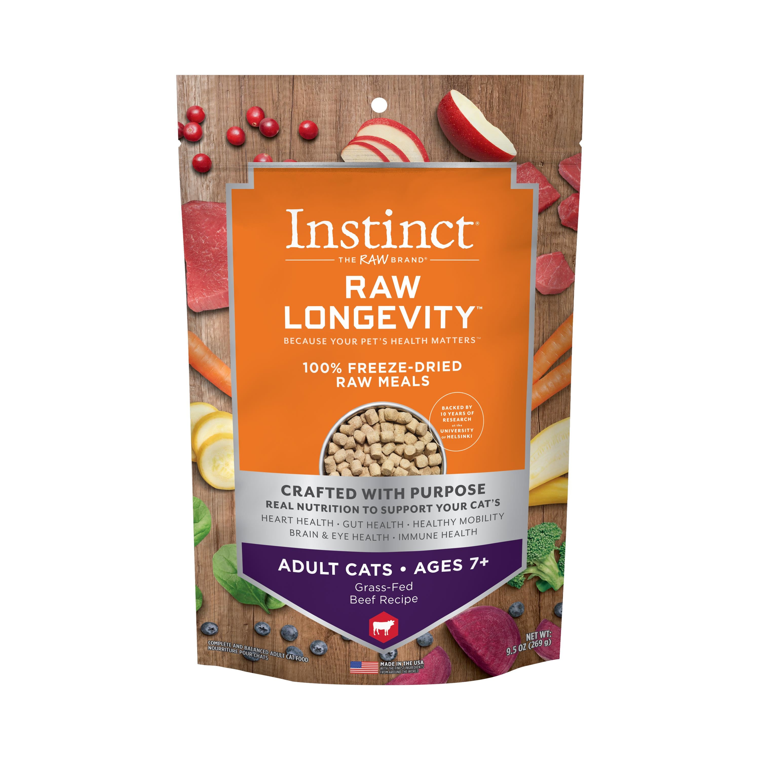 Instint Longevity 100% Freeze-Dried Raw Beef Bites 7+ Adult Cat Food - 9.5 Oz  