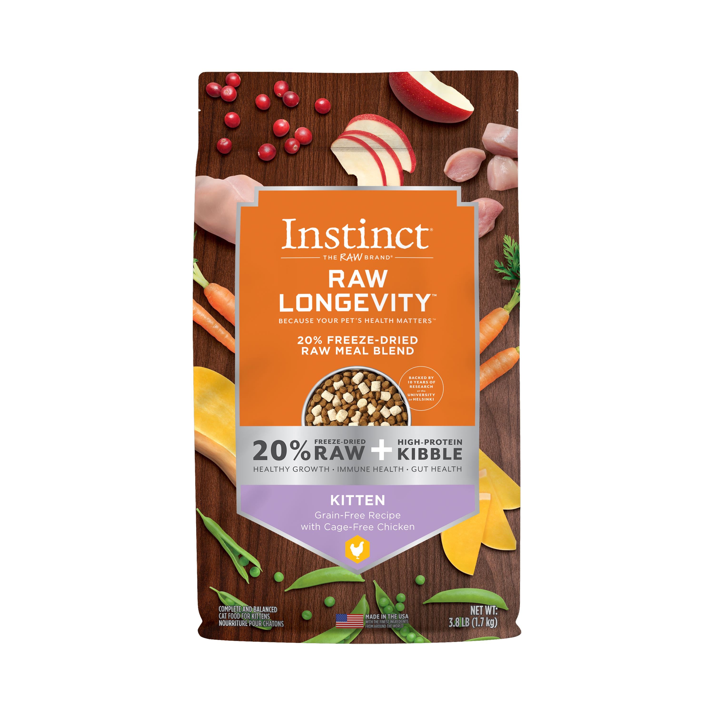 Instint Longevity Grain-Free 20% Freeze-Dried Raw and Kibble Blend Chicken Cat Food - 3.8 Lbs  