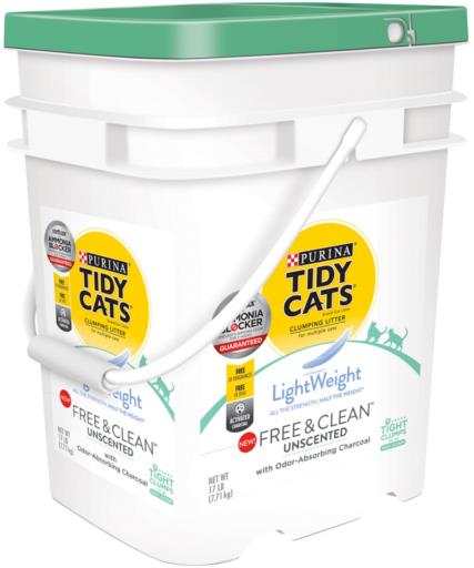 Purina Tidy Cats Lightweight Free and Clean Unscented with Odor Absorbing Charcoal Clay Multi-Cat Litter - 17 Lbs  