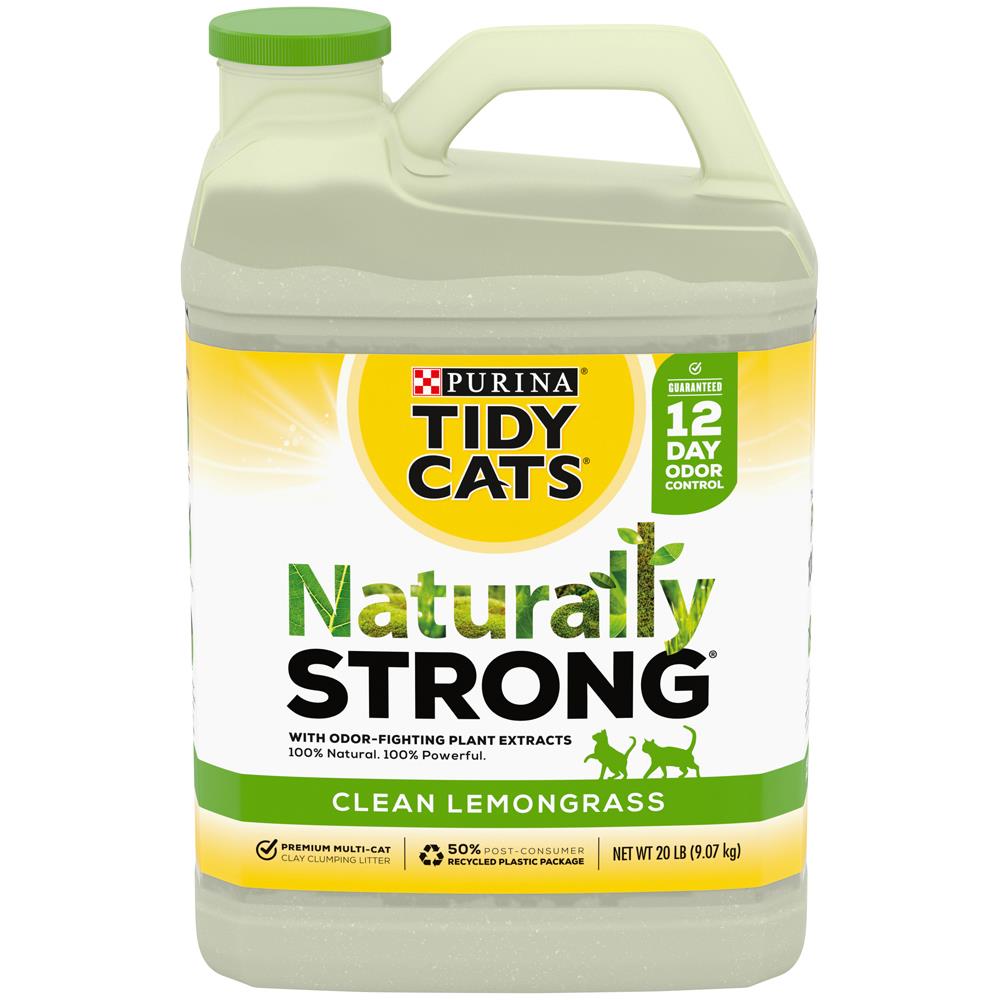 Purina Tidy Cats Naturally Strong Lemongrass Scented All-Natural Scooping Clumping Clay Multi-Cat Litter - 20 Lbs - Case of 2  