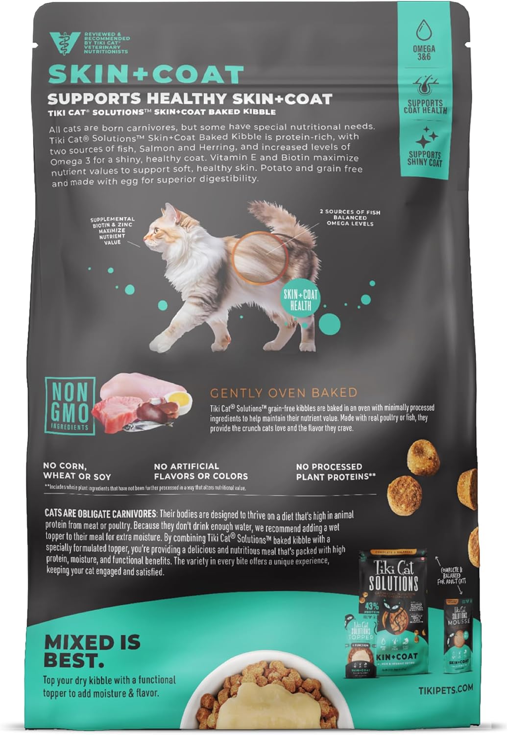 Tiki Cat Solutions Skin and Coat High-Protein Grain-Free Salmon and Herring Dry Cat Food