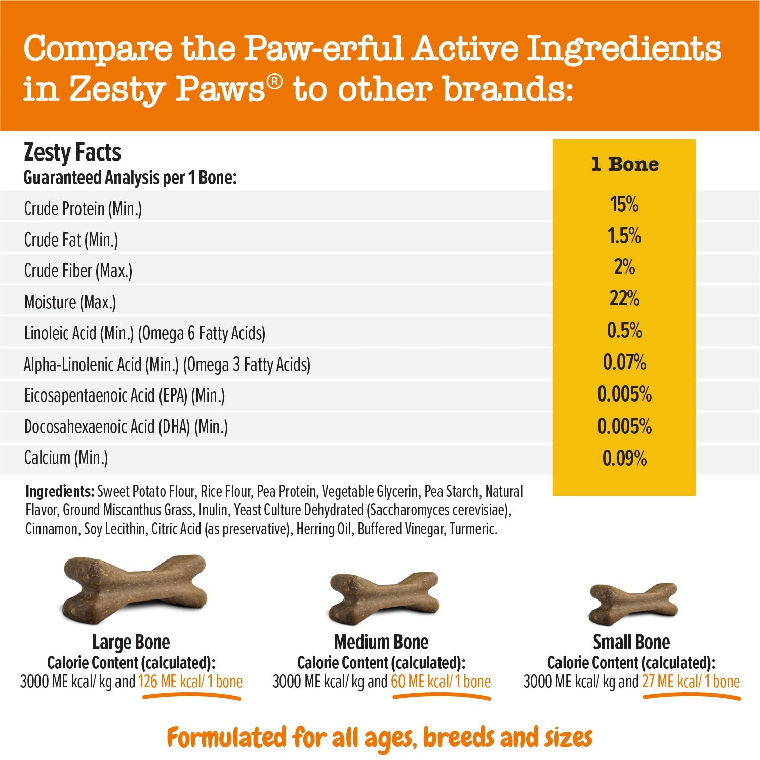 Zesty Paws All-in-1 Functional Bones with Cinnamon Dental Dog Treats - Large - 8 Count - 10 Oz  