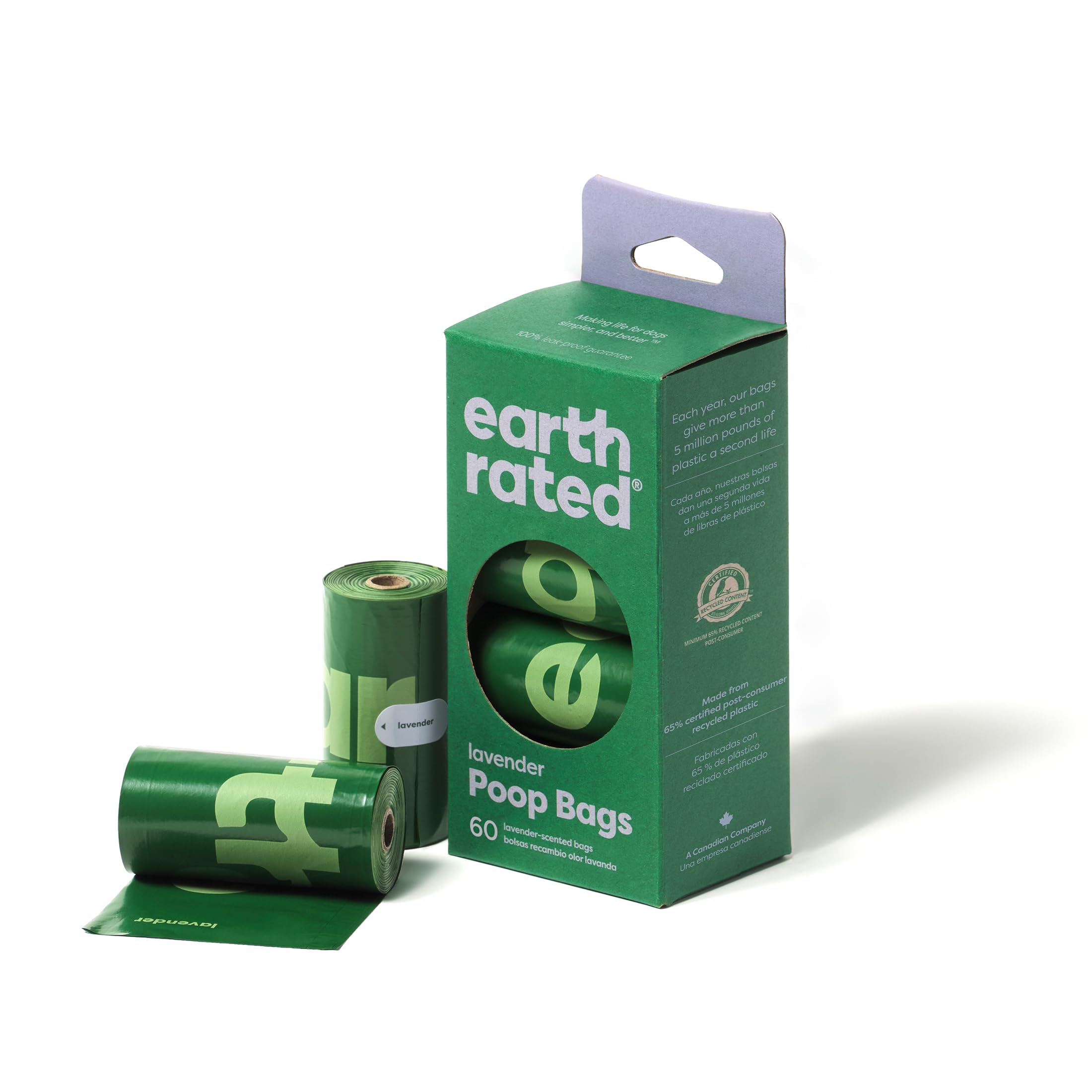 Earth Rated Lavender Scented Disposable Pet Wastebags - 4 Rolls or 60 Count