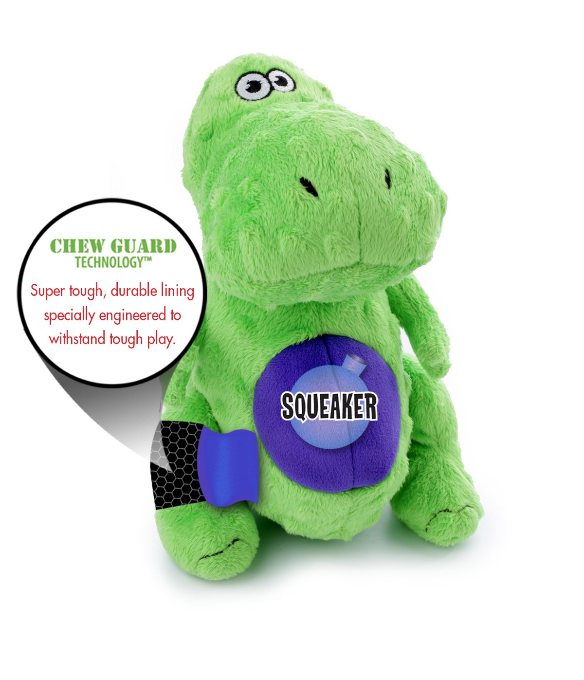 GoDog T-Rex Squeak and Plush Dog Toy with Chew-Guard Tech - Lime - Extra Small  