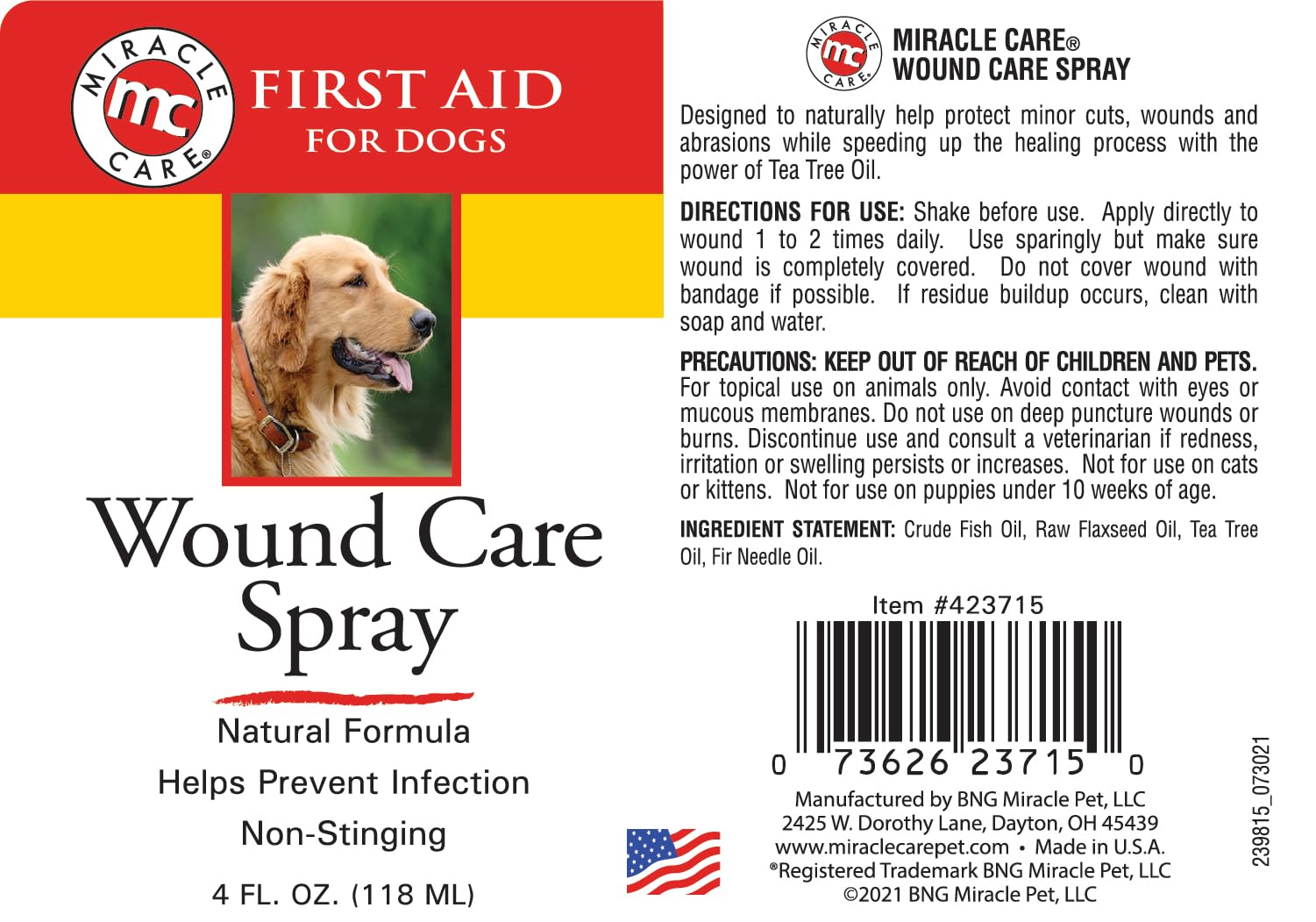 Miracle Care First-Aid Pet Wound Spray for Pets - 4 Oz  