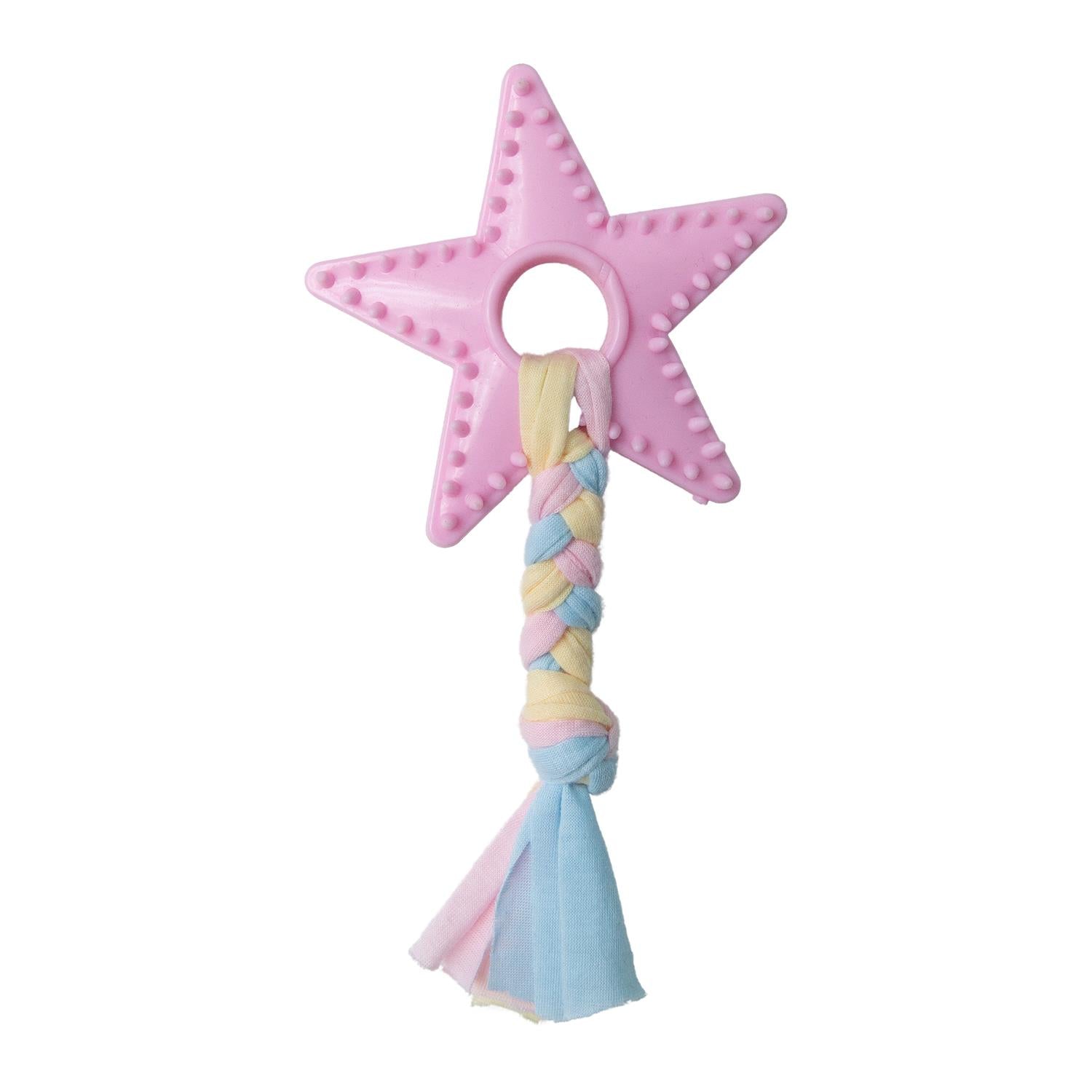 Snugarooz Lil Star Dental Textured Rubber Chew and Rope Puppy Dog Toy - Pink - 7" Inches  