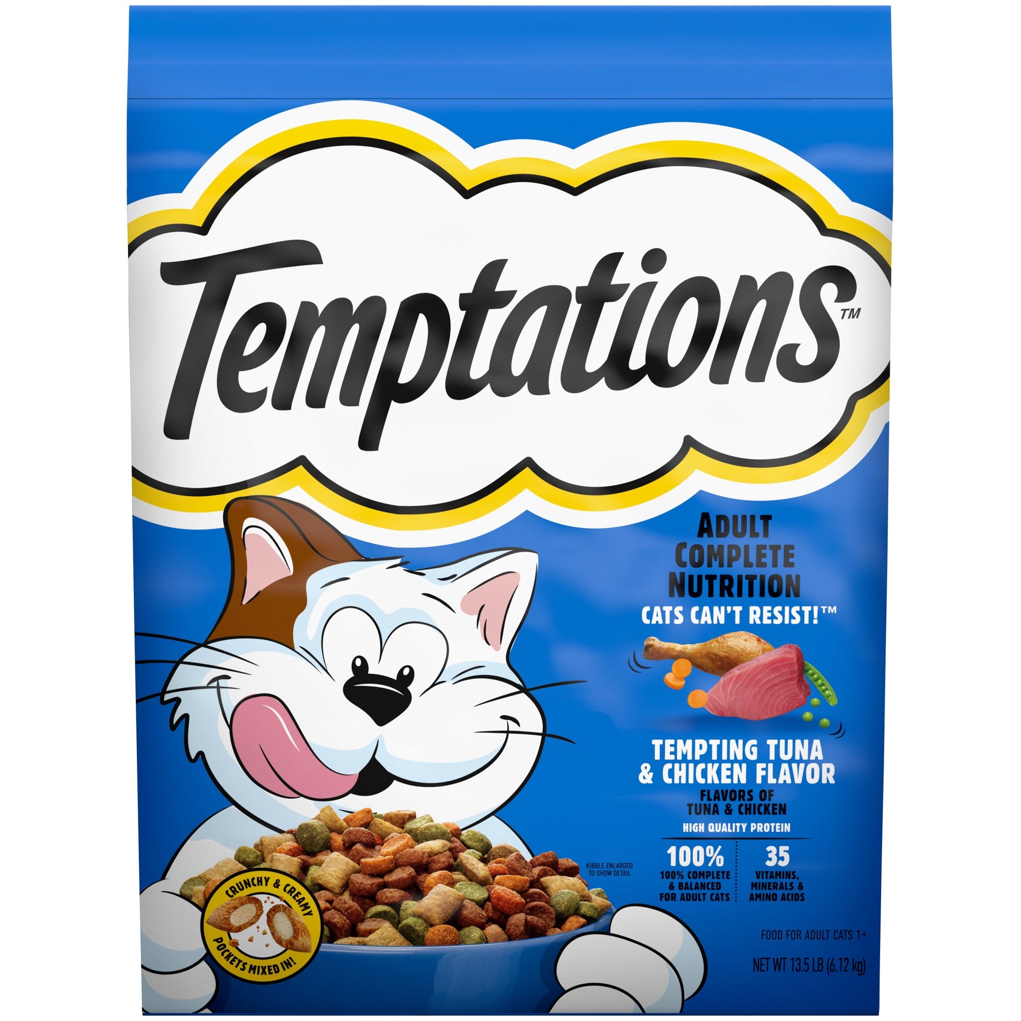 Whiskas Temptations Tuna and Chicken Crunch and Creamy Adult Dry Cat Food - 13.5 Lbs