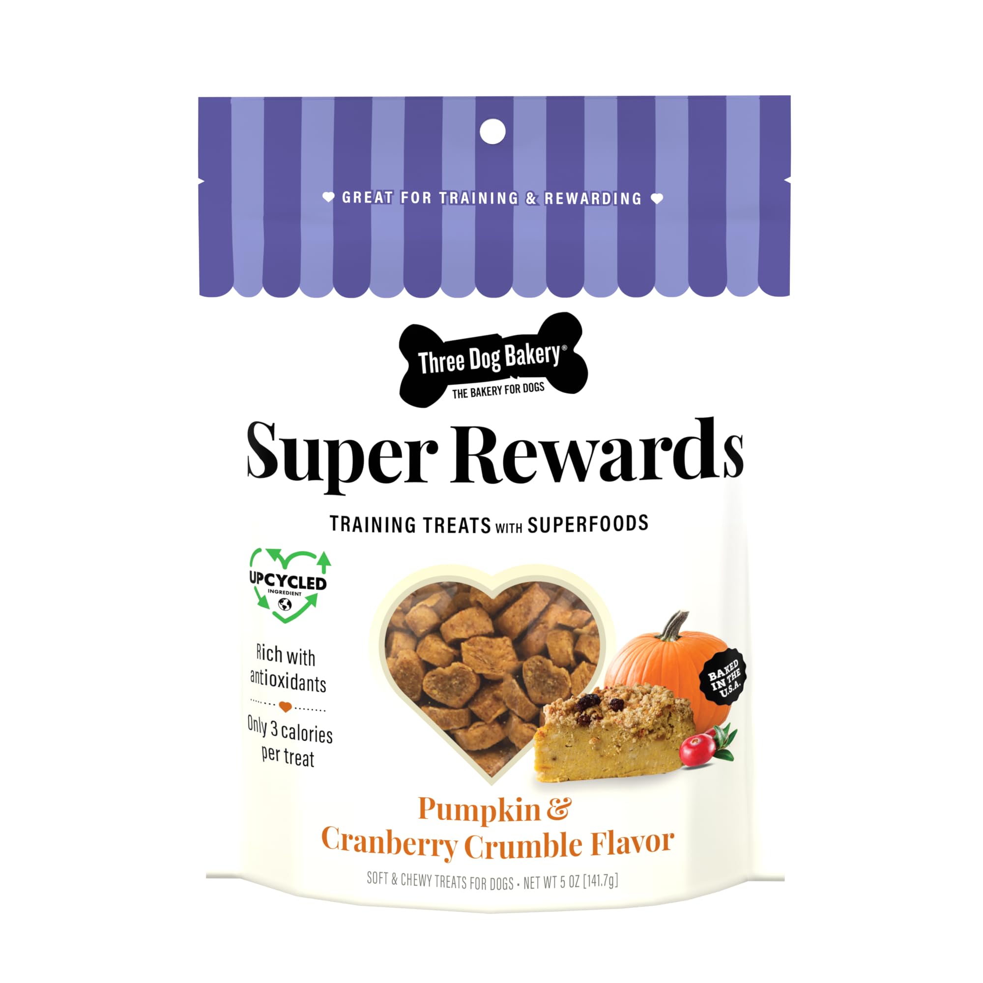 Three Dog Bakery Super Rewards Pumpkin and Cranberry Soft and Chewy Training Dog Treats - 5 Oz - Case of 12  