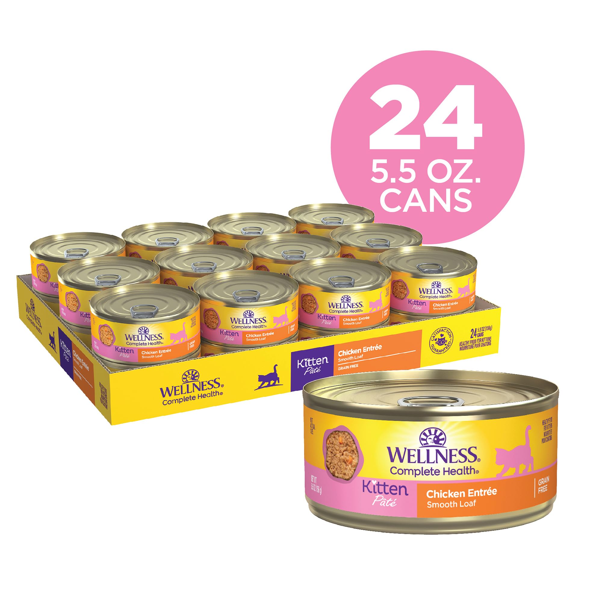 Wellness Complete Health Chicken Pate Entrée Kitten Formula Canned Cat Food - 5.5 Oz - Case of 24  