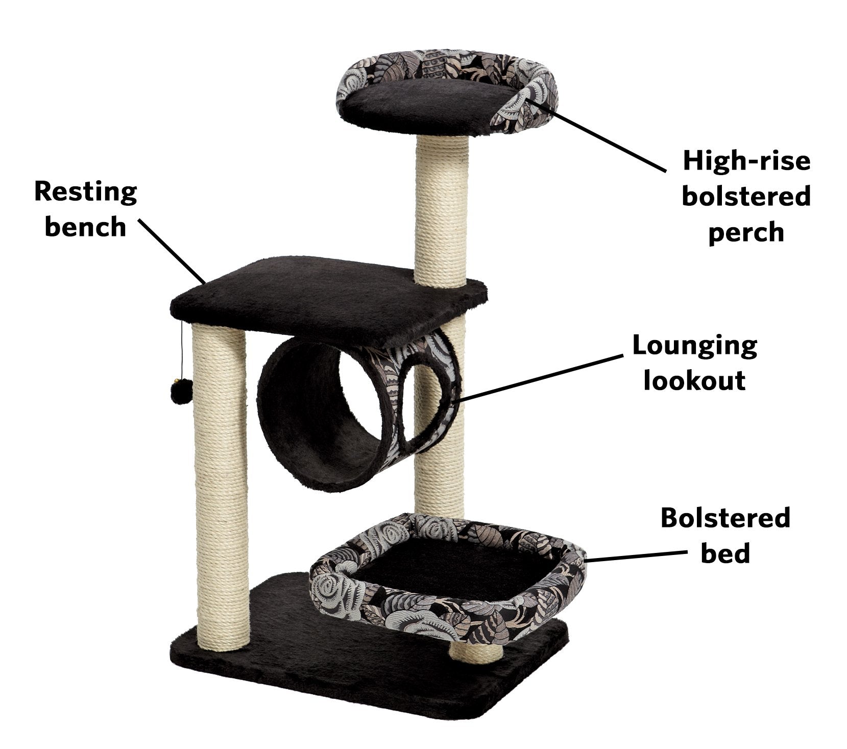 Midwest Nuvo Escapade Bed and Scratching Cat Furniture Tower - Black  