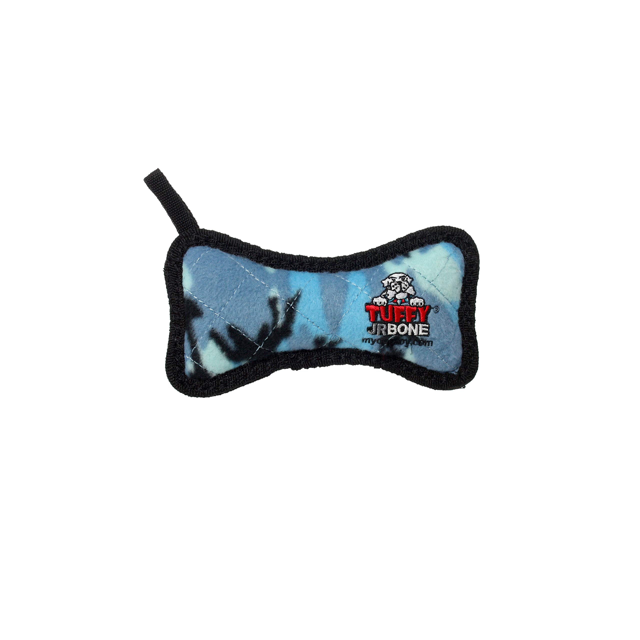 Tuffy's Junior Bone Float and Squeak Nylon and Plush Fetch Dog Toy - Camo Blue - Small  