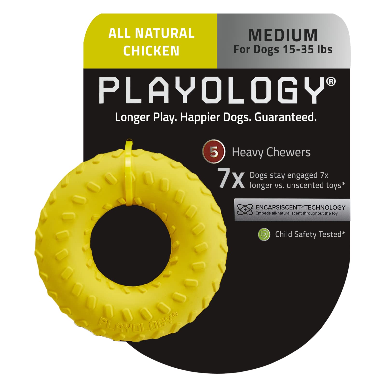 Playology Chicken Scented Dual Layered Ring Rubber Dog Toy with Encapsiscent Technology - Large  