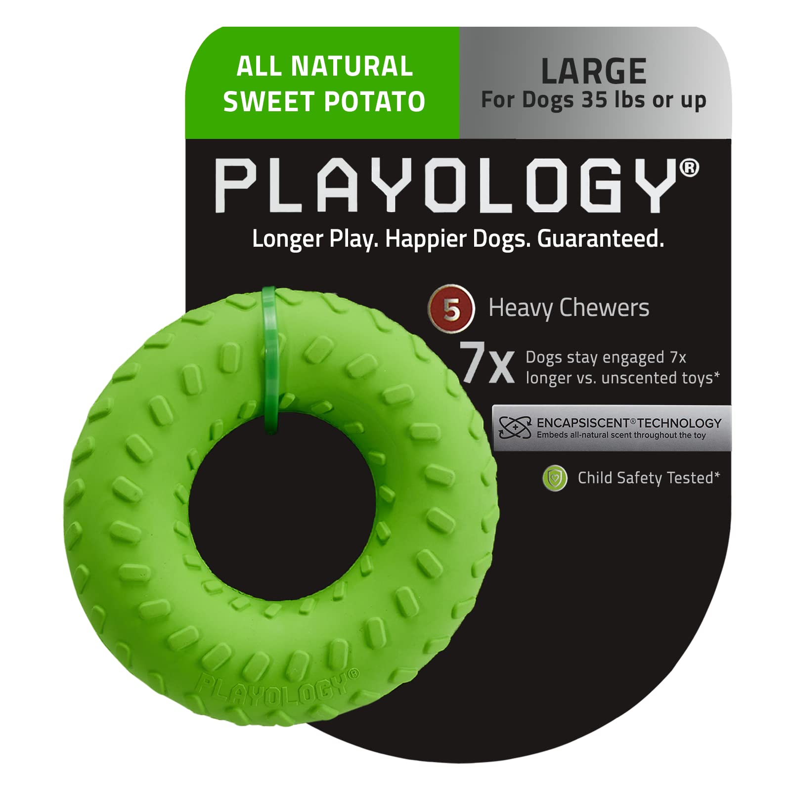 Playology Beef Scented Dual Layered Ring Rubber Dog Toy with Encapsiscent Techology - Small  