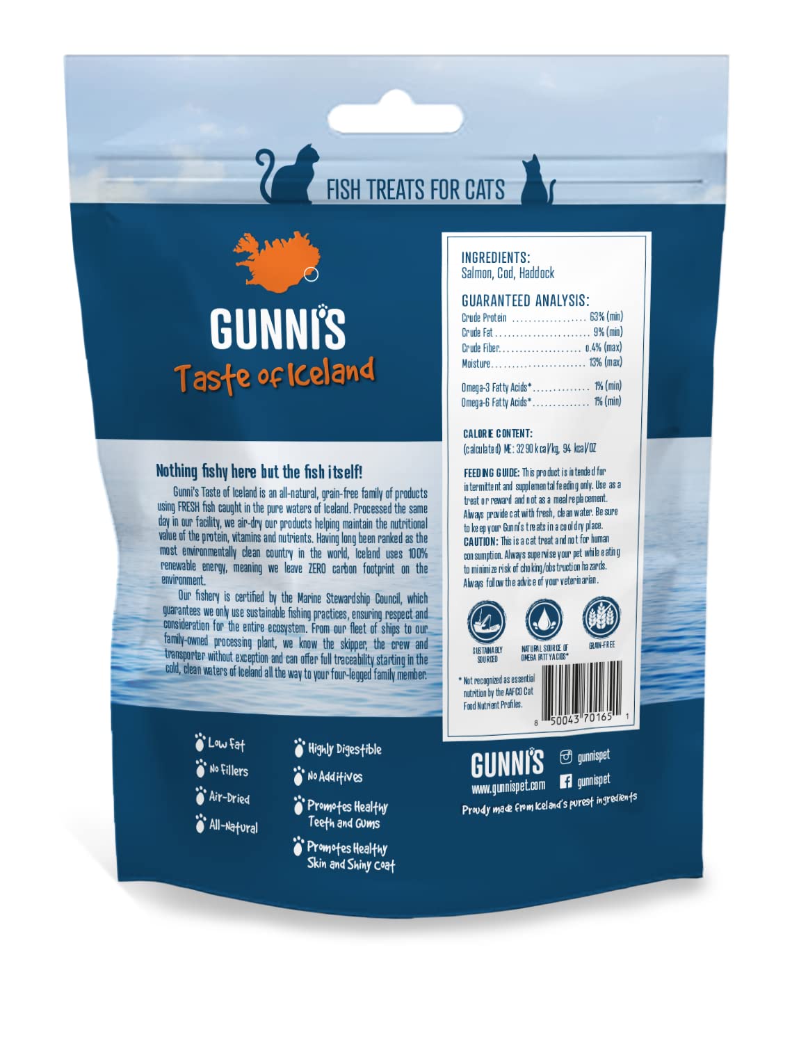 Gunnis Pet Grain-Free Mini Morsals Salmon Natural Air-Dried Crunchy Cat Treats - 1.5 Oz