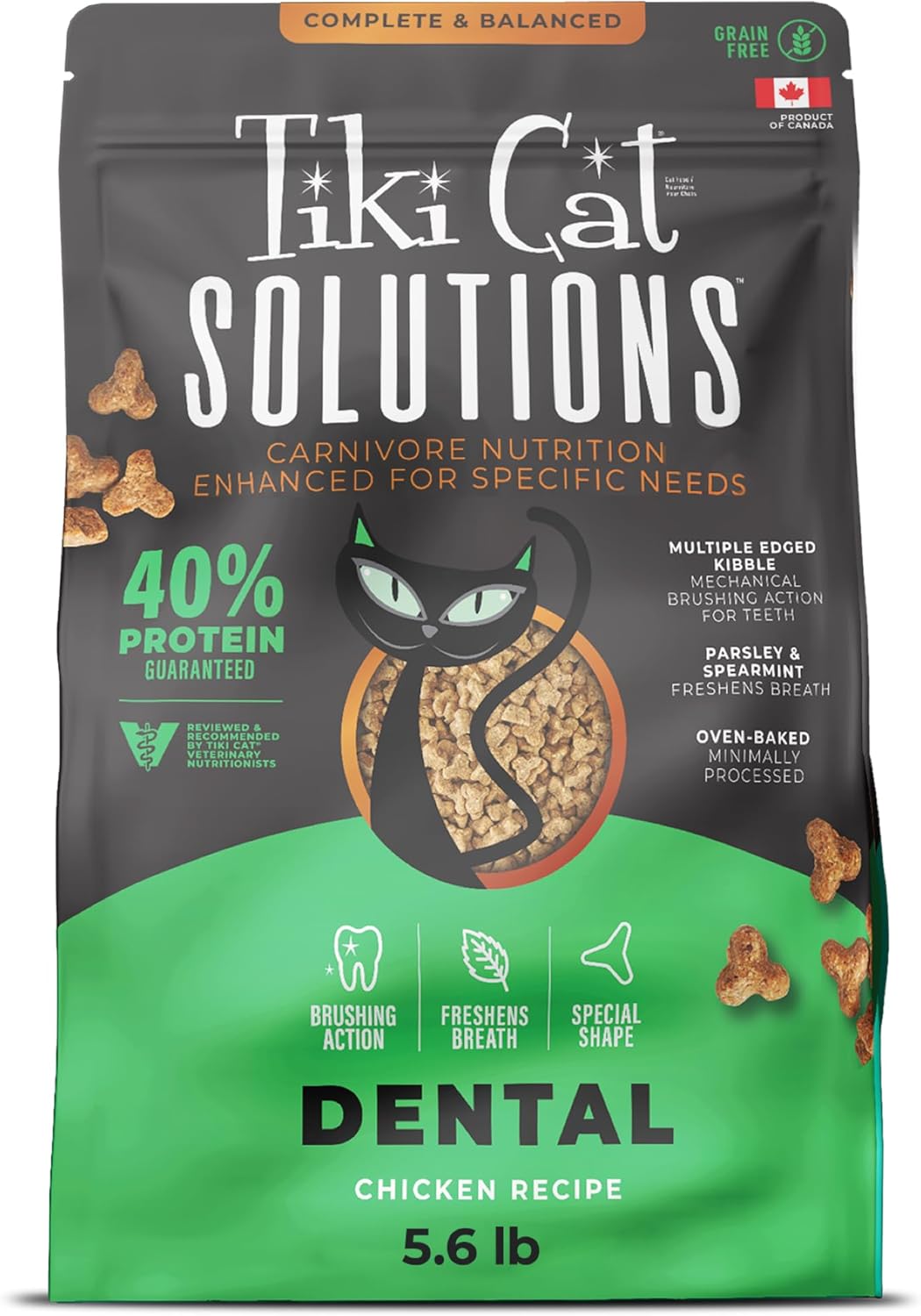 Tiki Cat Solutions Dental High-Protein Grain-Free Chicken with Parsley and Peppermint Dry Cat Food 5.6 Pounds