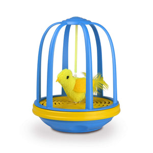 OurPets Bird In Cage Electronic Teasing Bird Soundmaking Cat Toy - Blue/Yellow