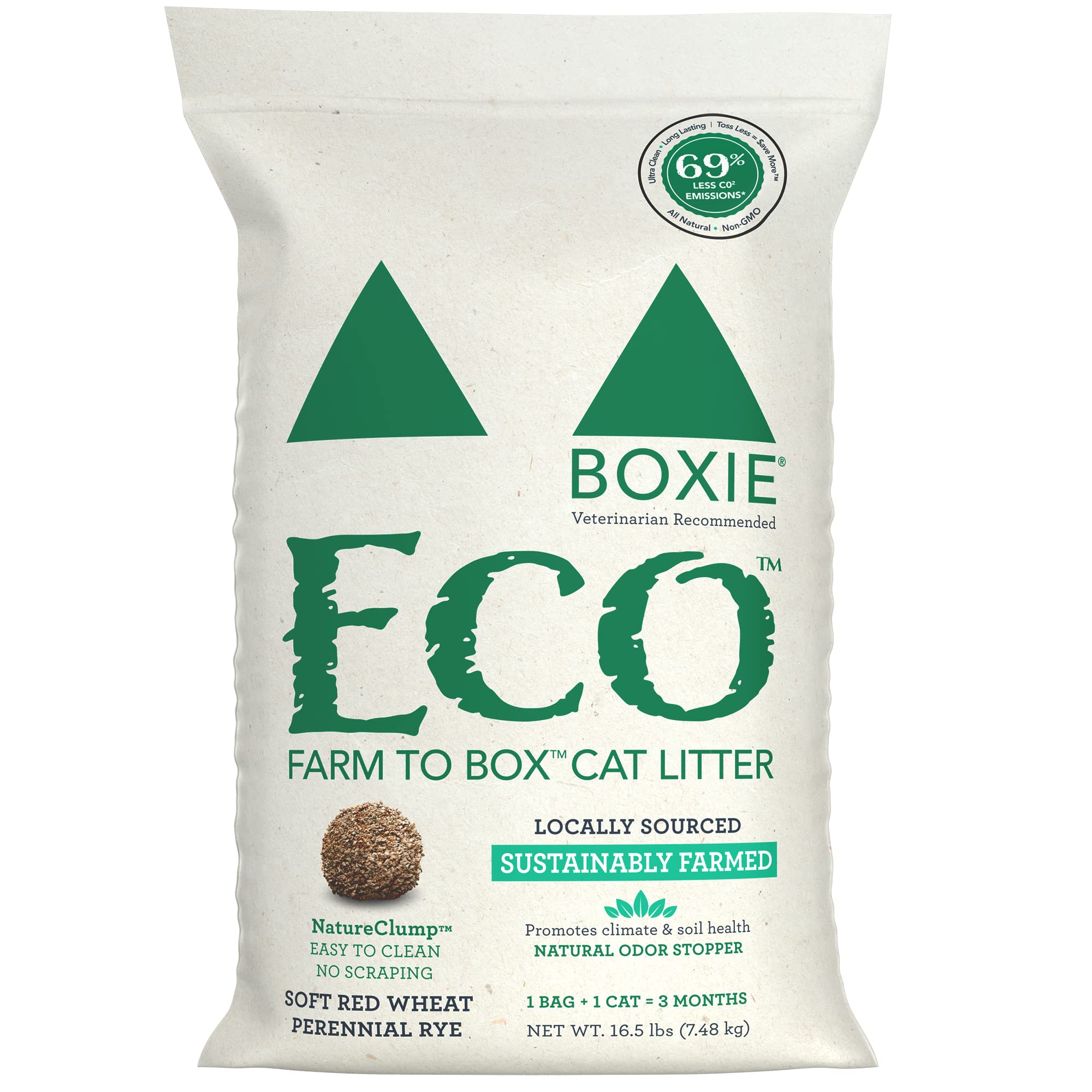 Boxiecat Eco Farm to Box Sustainably Farmed and Sourced Dust-Free Scent-Free Plant Based Kitty Cat Litter - 16.5 Lbs