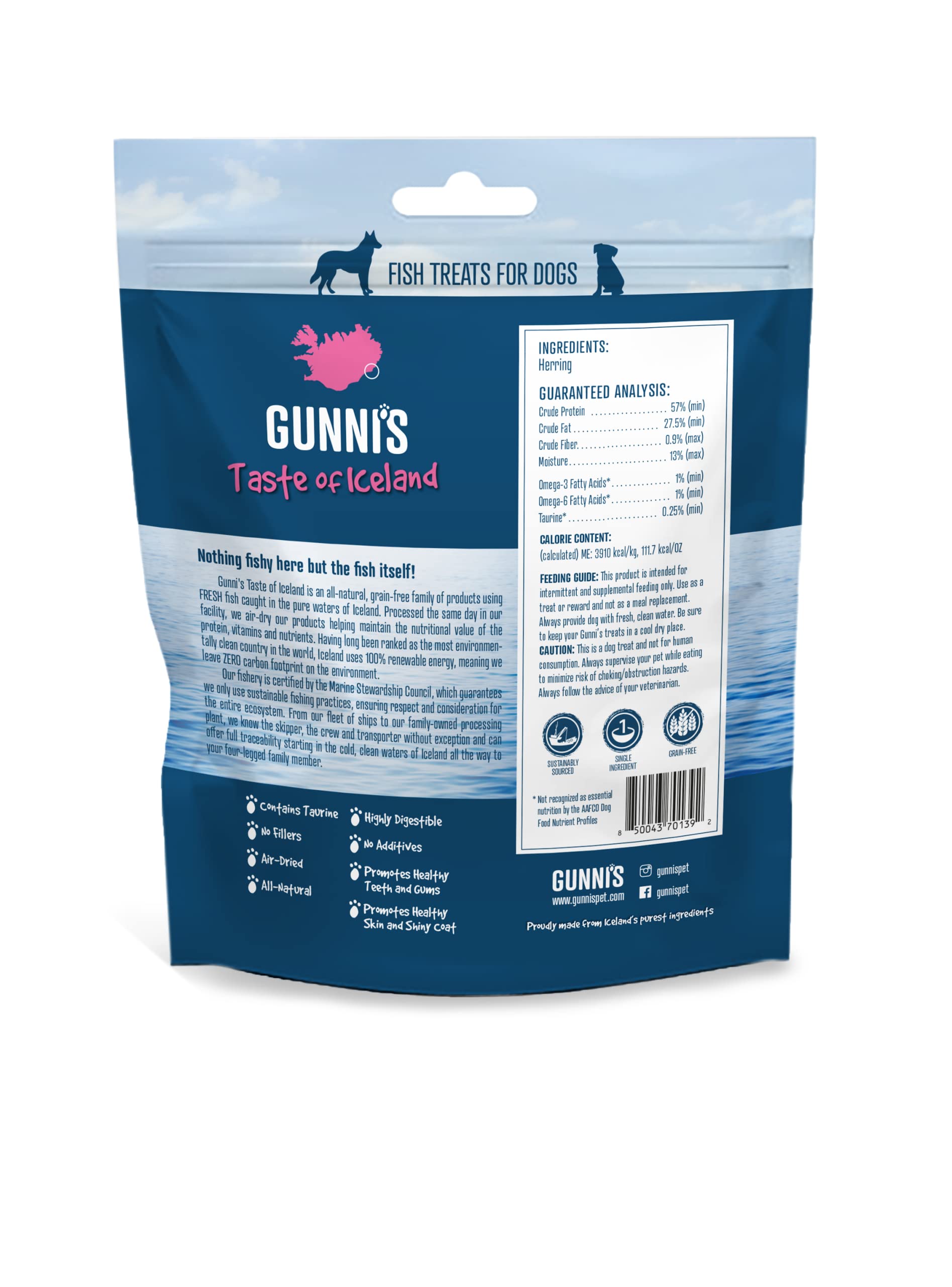 Gunnis Pet Grain-Free Whole Herring Natural Air-Dried Dog Treats