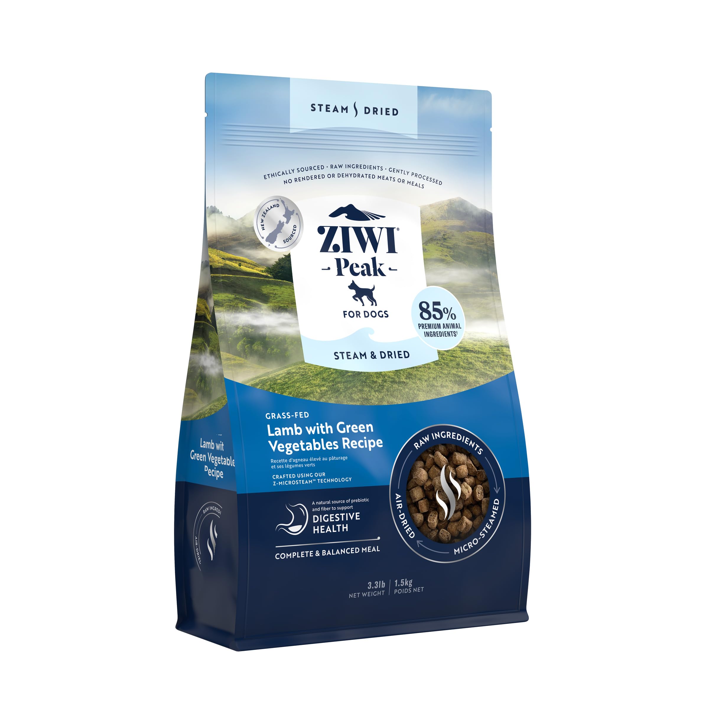 Ziwi Peak Grass-Fed Lamb with Green Vegetables Recipe Steam-Dried Dog Food