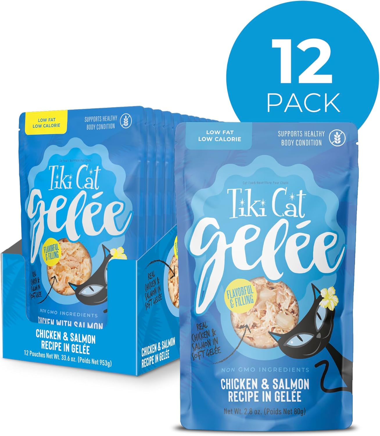 Tiki Cat Luau Lean Gelee Low-Fat Chicken and Salmon in Gelee Wet Cat Food Pouch -  2.8 Oz - 12 Pack