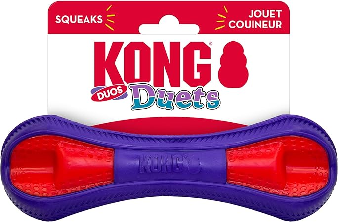 Kong Duets Duos Lightweight Bouncing Bone Multi-Surfaced Squeak and Fetch Rubber Dog Toy - Medium