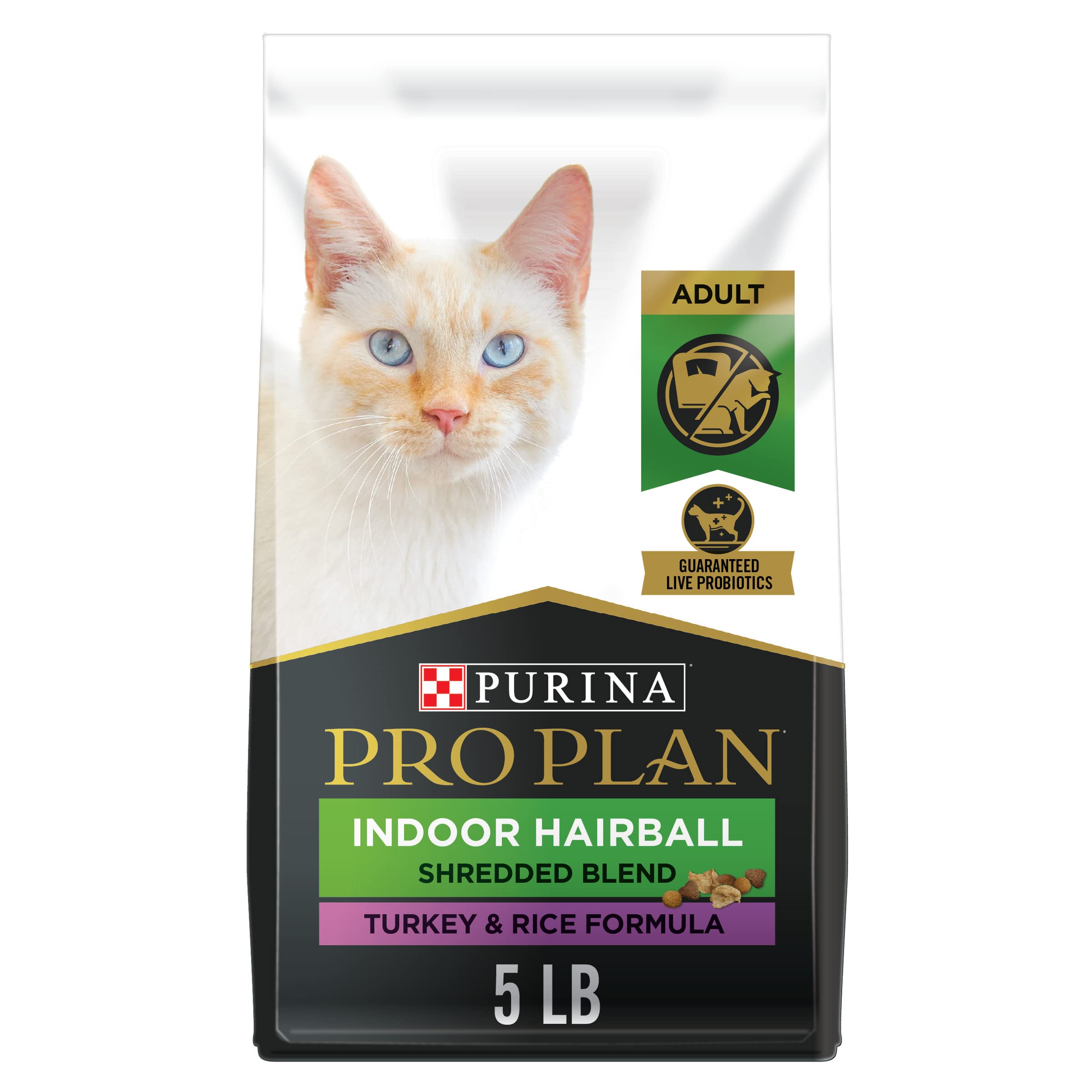 Purina Pro Plan Shredded Blend Hairball Control Turkey and Rice Indoor Adult Dry Cat Food - 5 Lbs - Case of 6  