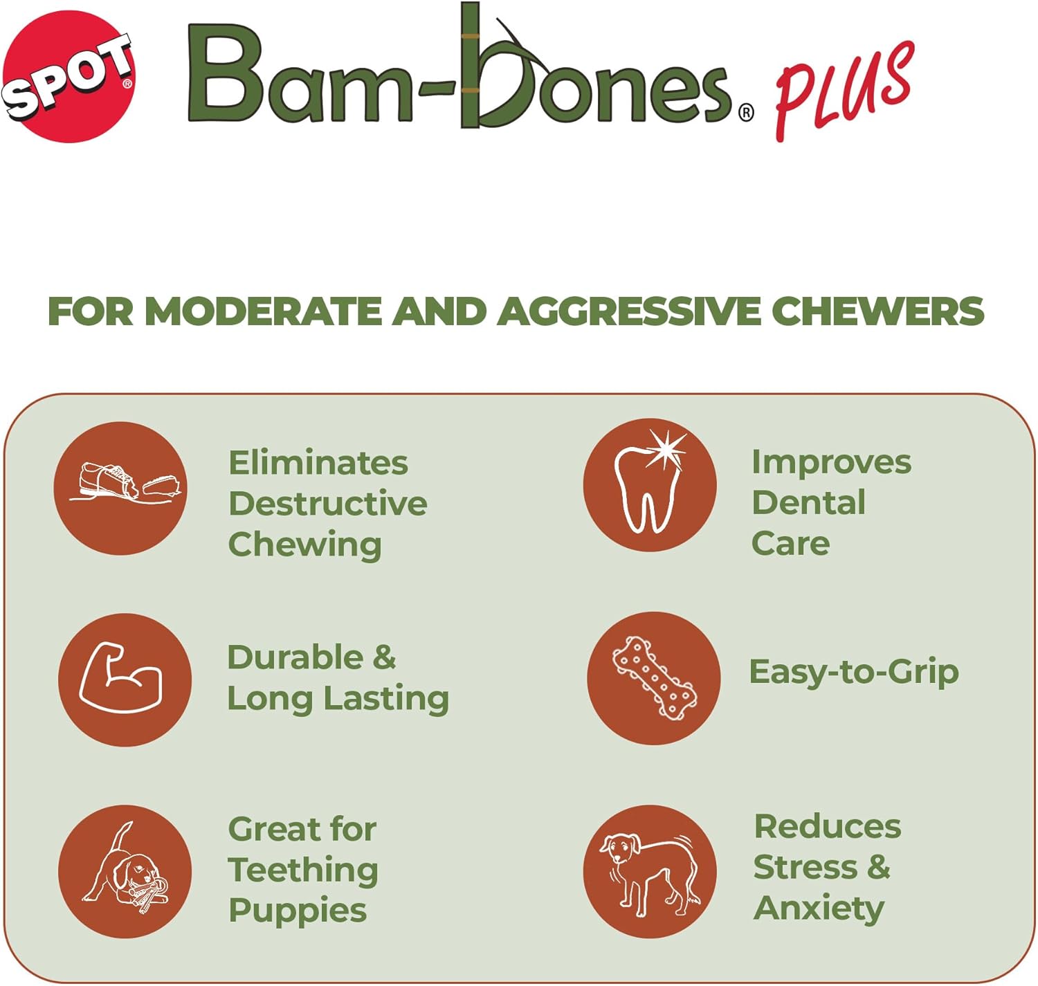 Ethical SPOT Bam-Bones Dino Bone Peanut Butter Flavored Bamboo and Nylon Chew Dog Toy - 7.25 Inch