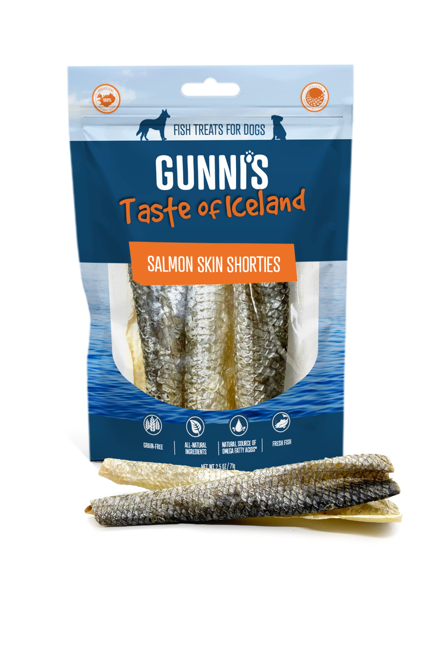 Gunnis Pet Grain-Free Salmon Skin Shorties Natural Air-Dried Dog Treats - 2 Oz